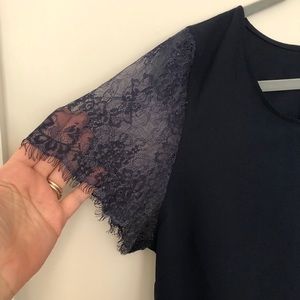 Stitch Fix Navy blouse with eyelash lace sleeves